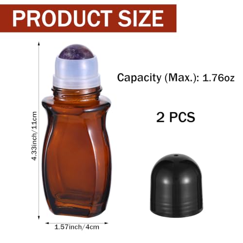 YEXEXINM 2 Pack 1.7oz Amber Glass Roll-On Bottles with Crystal Rollerball