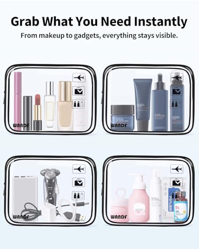 WANDF TSA Approved Clear Toiletry Bag, 2-Pack Quart Size