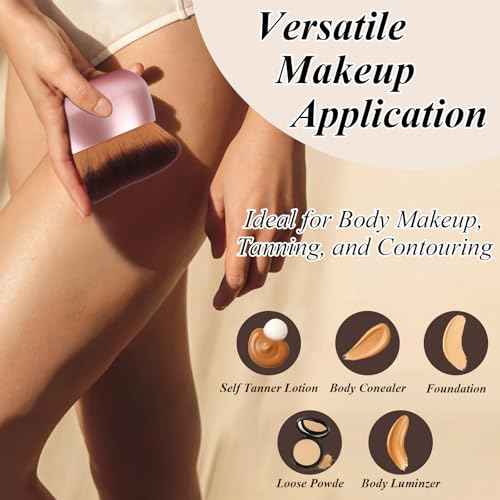 75MM Extra Large Self Tanner Kabuki Makeup Brush ? Ultra Soft Dense Vegan Bristles for Body Makeup, Bronzer & Foundation?Applies Tanning Mousse, Lotion & Self Tanner?Rose Gold, Wet & Dry