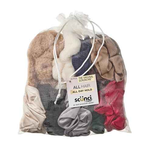 Scunci by Conair The Original Satin Scrunchie hair accessories - hair accessories for women - hair accessories for girls - Assorted Holiday Colors - - stocking stuffers - gifts for her - 20 Count