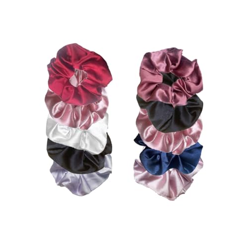 Ponytail Hair Ties,Hair Scrunchies, Satin, Set of 5, Assorted Colors (10 colors in two boxes No.3)