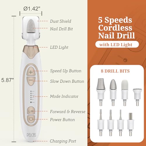 Pelcas Electric Toenail Grinder for Thick Nails - 5 Speeds & LED Light