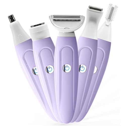 Electric Razors for Women, Bikini Trimmer for Women, Multifunction 5 in 1 Lady Shaver Kit for Face Nose Eyebrow Arms Armpit Legs Pubic Area