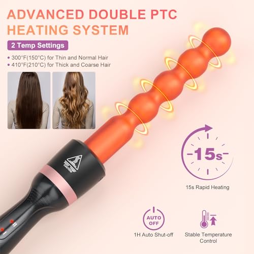Sixriver 5-in-1 Rose Gold Curling Wand Set with Ceramic & Thermal Brush, 0.4-1.25 inch