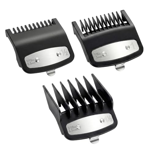 3-Piece Metal Clip Clipper Guards for Wahl, #0.5#1#1.5 Fade Combs (1/16" 1/8" 3/16"), Professional Blending Guides Compatible with Magic Clip, Senior, Legend, Super Taper - Black