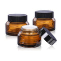 1 oz Amber Glass Cosmetic Jars with Lids - 3 Pack Small Cream Containers