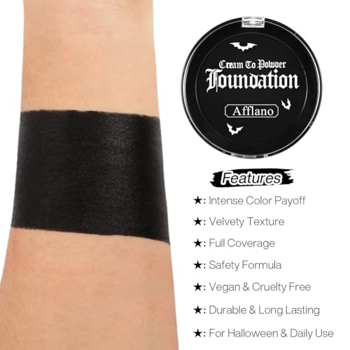 DE'LANCI Black Face Paint Foundation Halloween Sfx Makeup, Semi-matte Black Body Paint Highly Pigmented, Face Body Paint Skull Skeleton Waterproof Greasepaint Goth Makeup Special Effects Cosplay