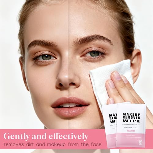 Pack of 50 Pcs Travel Makeup Remover Wipes Individually Wrapped,Sakura Scent,Face Cleansing Wipes Bulk, Towelette Makeup Remover Cloth for Face Cleansing Skin Care Remove Makeup