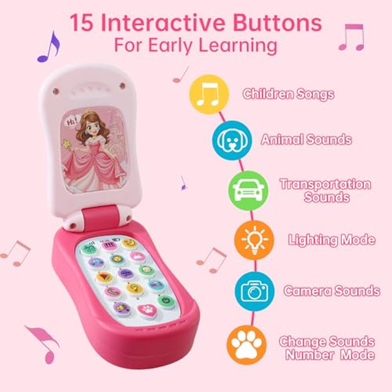 FENYAN Toddler Flip Phone Toy with Light & Music for 18 Months+