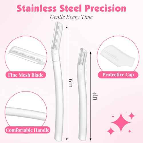 32 Count Face Razors for Women ? Dermaplane Razors & Eyebrow Razor Set, 24 Long + 8 Short Precision Blades, Facial Razor for Peach Fuzz, Hair Removal & Gentle Exfoliation (Clear)