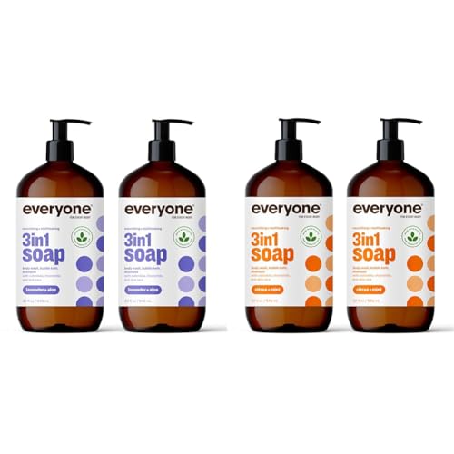 Everyone 3-in-1 Soap, Body Wash, Bubble Bath, Shampoo, 32 Ounce (Pack of 2), Lavender and Aloe & 3-in-1 Soap, Body Wash, Bubble Bath, Shampoo, 32 Ounce (Pack of 2), Citrus and Mint