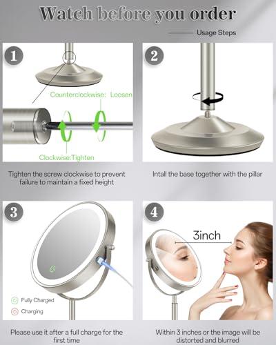 vpu 8-Inch Lighted Makeup Mirror with 30X Magnification