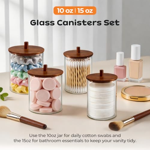 Glass Q-Tip Holder with Acacia Lid, 2-Pack (10oz & 15oz)