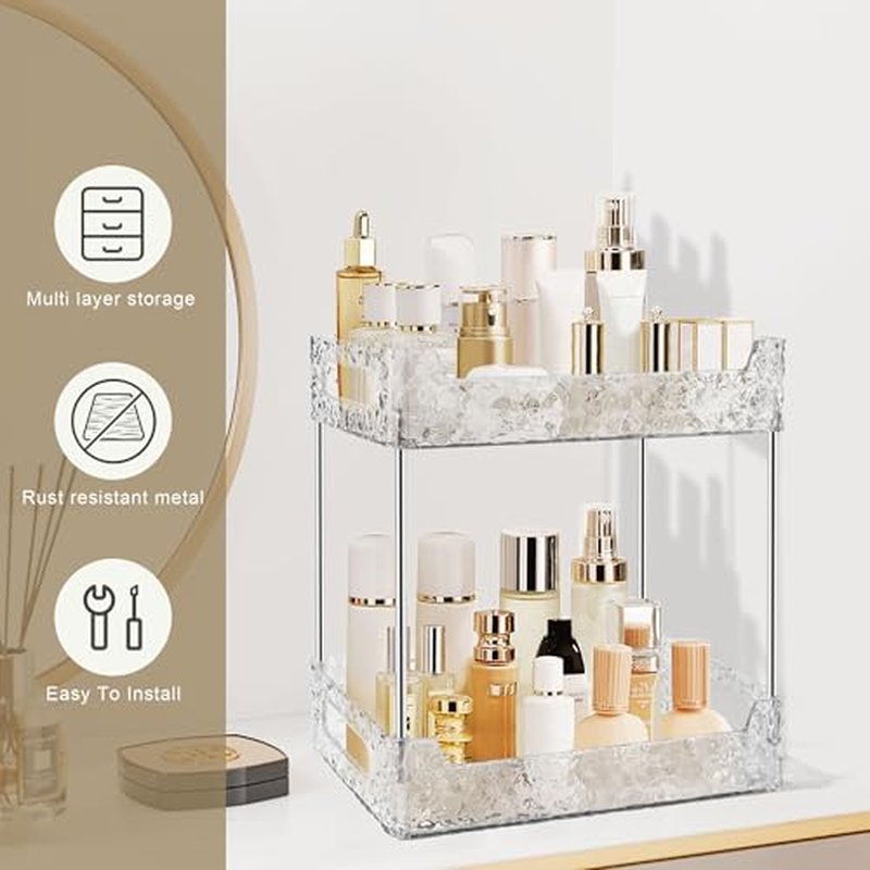 2-Tier Bathroom Counter Organizer - Clear Makeup & Skincare Storage