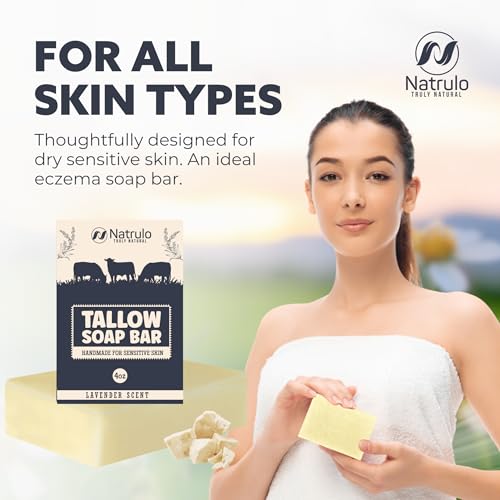 Beef Tallow Soap Bar ? All Natural Grass Fed Tallow Soap Lavender ? Moisturizing Face & Body Wash Great for Eczema, Dry, Itchy, Sensitive Skin ? Handcrafted Bath Soap for Adults, Kids, Made in USA