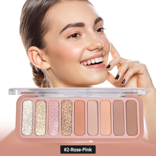 SUMEITANG Rose Pink Eyeshadow Palette - 9 Colors Matte & Shimmer, Long-Lasting & Waterproof, Travel Friendly