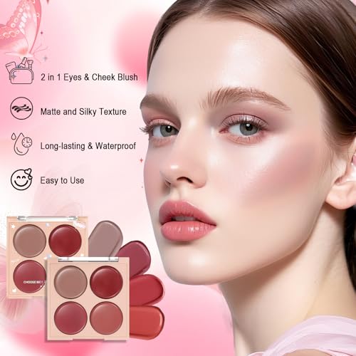 4-Color Cream Blush Palette - Matte & Long-Lasting Cheek