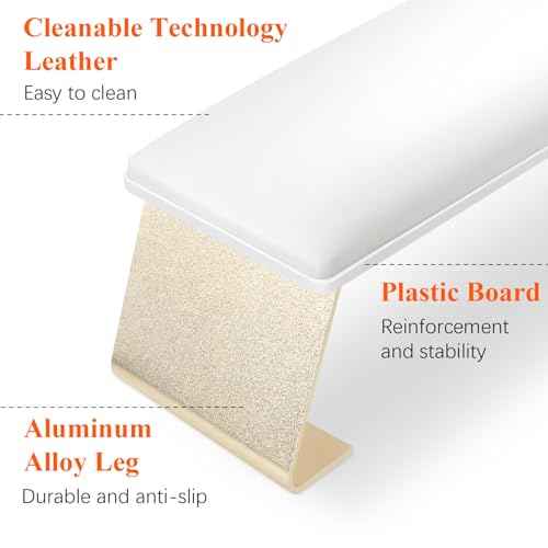Erasable Arm Rest for Nails Tech, Luxury Nail Arm Rest White Manicure Hand Rest for Nails Tech with Non-Slip Aluminum Alloy Legs, Cleanable Technology Leather