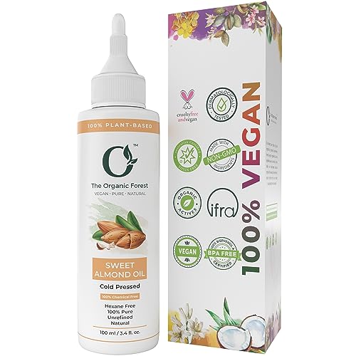 The Organic Forest Almond Oil for Hair, Face, Dry Skin, Cold Pressed 100% Pure Carrier Oil for Essential Body Oils for Women and Men, 100 ML