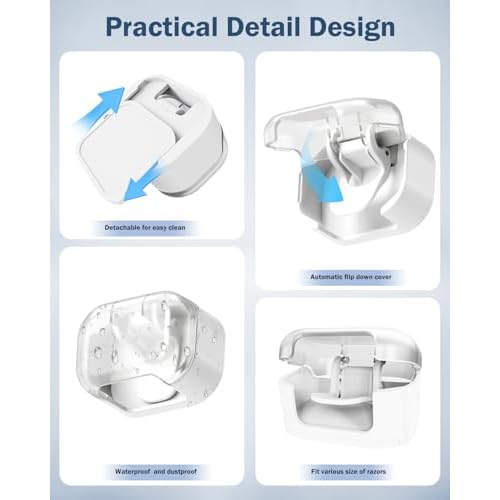 BEZOX Wall Mounted Razor Holder (2-Pack) ? Auto-Closing Dust Cover, No-Drill Adhesive Mount Razors Hanger for Shower & Bathroom ? Sleek Razor Stand for Men, Safety Razor Organizer with Secure Hooks