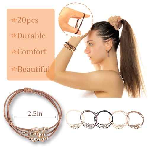 20 PCS Boho Hair Ties, Bracelets Hair Ties for Thick or Thin Hair, Ponytail Holders, 2.5¡¯¡¯ Hair Ties No-Damage