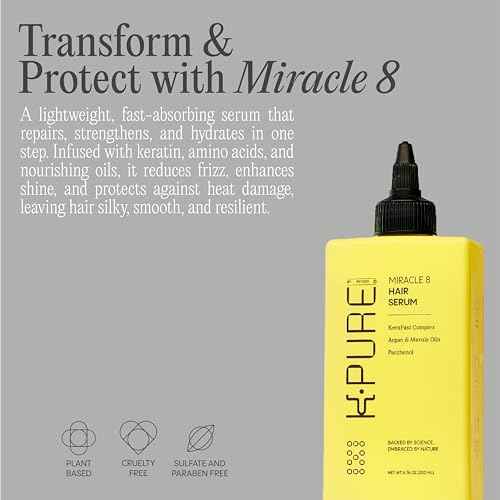 Miracle 8 Keratin Hair Serum by K-Pure, Instant Deep Conditioning Treatment, Sulfate & Paraben Free, Keratin & Argan Oil Growth Formula for Repairing Dry, Damaged Hair, Frizz Control, & Lasting Shine