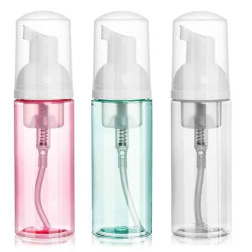 2oz Travel Foam Pump Bottle, 3PCS Empty Foaming Dispenser for Hand Soap, Shampoo, Lash Cleanser (60ml)