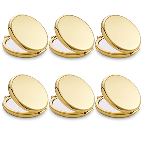 Compact Travel Makeup Mirror - 1X/2X Magnification, Gold, 6 Pack