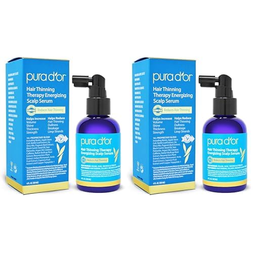 PURA D'OR Scalp Therapy Energizing Scalp Serum Revitalizer (4oz) with Argan Oil, Biotin, Caffeine, Stem Cell, Catalase & DHT Blockers, All Hair Types, Men & Women (Packaging may vary) (Pack of 2)