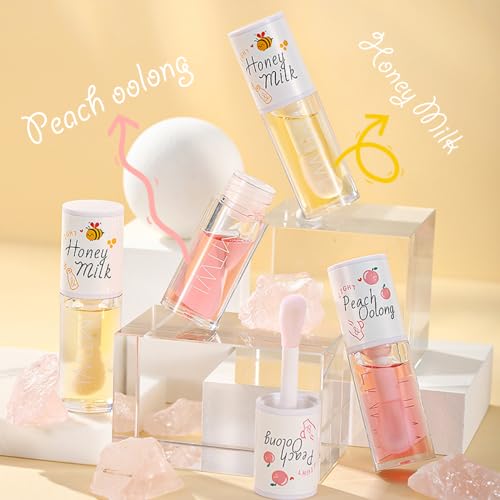 Crystal Jelly Peach Honey Lip Oil with Large Brush