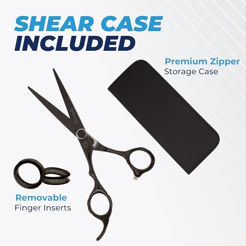 Bucchelli 7-Inch Left-Handed Hair Cutting Scissors with Adjustable Tension – Japanese 440A Steel, Micro Bevel Edge, Black