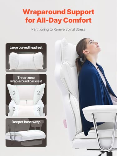 VEVOR Reclining Office Chair with Footrest, Heavy Duty PU Leather