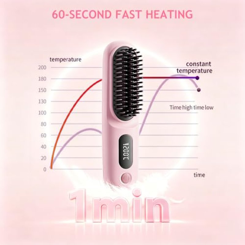 GHSLZE Go Brush Pro Cordless Hair Straightener Brush - 79 Teeth, Fast Heat, 40 Min Runtime