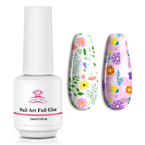 Makartt Nail Foil Glue Gel for Nail, Foil Gel Transfer for Nails Art Stickers Strong Adhesion Foil Transfer Gel Soak Off Salon DIY UV LED Lamp Required 15ML