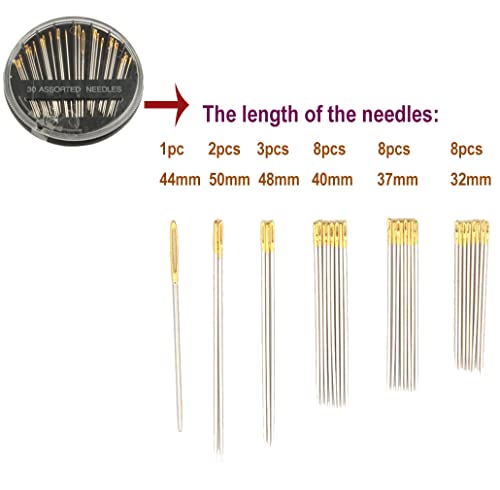 30pcs Hair Extension Clips U-Shape Stainless Steel Snap Clips for Wigs and Hair Extensions and Hairpieces, 30 Assorted Sewing Needles and 2 Rolls Thread (Light Brown)