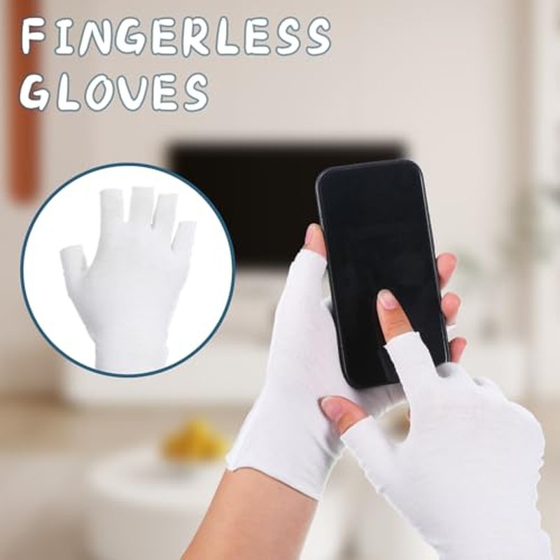 12 Pairs White Fingerless Cotton Moisturizing Gloves for Dry Hands