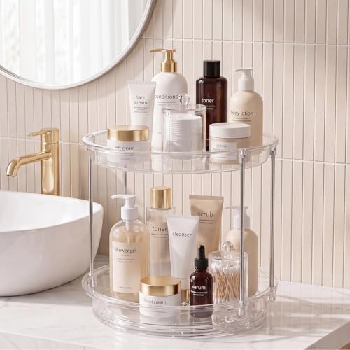 Rotating Makeup Organizer 2-Tier Vanity Tray | 360° Spinner
