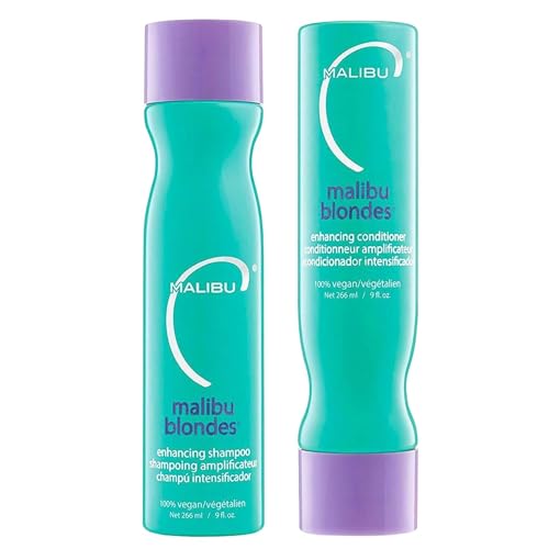 Malibu C Blondes Enhancing Shampoo and Conditioner (9 oz) - Moisturizing Purple Shampoo Set for Bleached, Highlighted, and Natural Blonde Hair - Remove Brass & Discoloration - Sulfate-Free