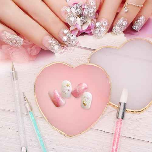 SUMAJU 2 Pcs Resin Nail Art Palette, Nail Art Painting Nail Polish Palette Gel Palette Gold Edge Color Makeup Display Nail Art Tools Gold Edge Nail Stuff