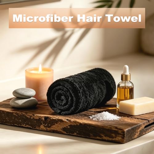 Puomue Black Microfiber Salon Towels - 6 Pack, 27x16 inch
