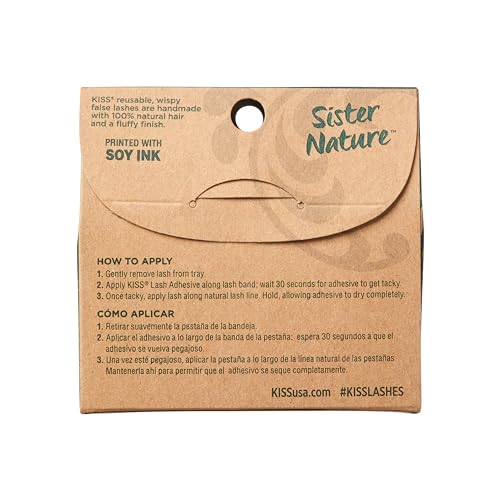 KISS Sister Nature False Eyelashes, 'Dawn', 12 mm, 100% Natural Hair, Recyclable Paper Box, Printed with Soy Ink, Cruelty Free, Vegan, Includes 1 Pair of Reusable Strip Lashes