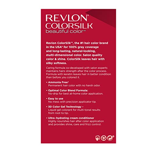 Revlon Colorsilk Beautiful Color Permanent Hair Color, Long-Lasting High-Definition Color, Shine & Silky Softness with 100% Gray Coverage, Ammonia Free, 043 Medium Golden Brown, 1 Pack