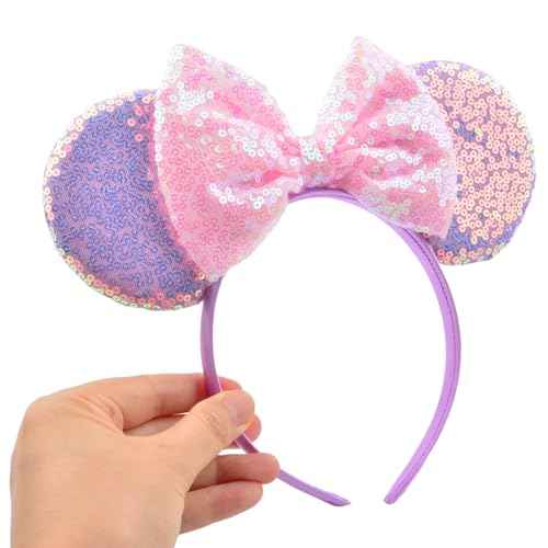 Mouse Ears Bow Headbands Sequin Hairband Butterfly Glitter Hair Accessories for Girls Women (purple)
