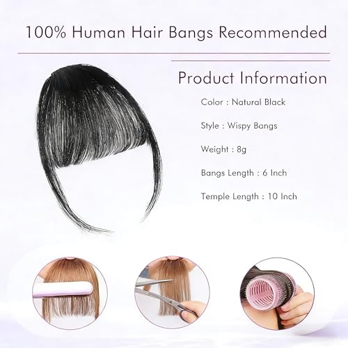 Clip-in Bangs 100% Human Hair Extensions - Natural Black Fringe