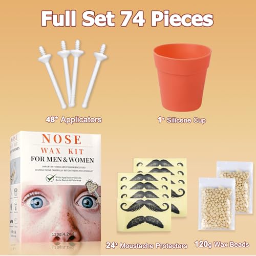 120g Long-Lasting Nose Hair Waxing Kit with 48 Applicators | Painless and Easy Mustache Guard | CoFashion Nose Hair Remover for Men and Women