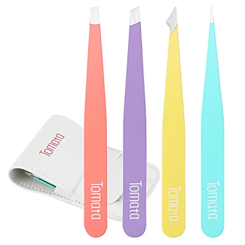 Tomata 4-Piece Stainless Steel Tweezer Set with Slant & Pointed Tips