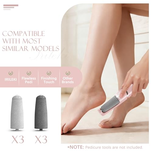 IRILEKI Pedicure Replacement Roller Heads – 6 Pcs for Electric Foot File & Callus Removers