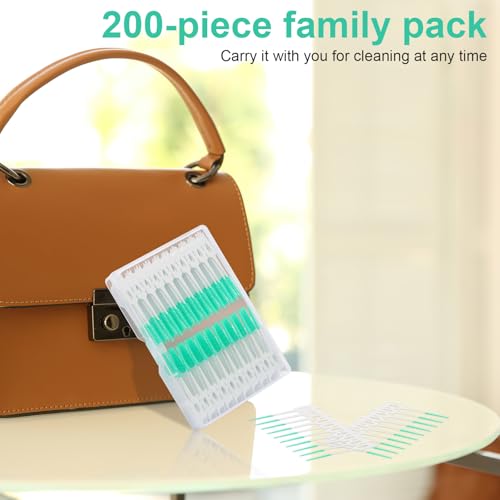 ACSKD Green Dental Floss Picks 200 Count - Soft Rubber Brush Head Interdental Toothpicks for Travel