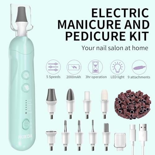 Cordless Electric Nail File Kit, 5-Speed Pedicure Drill for Thick Nails
