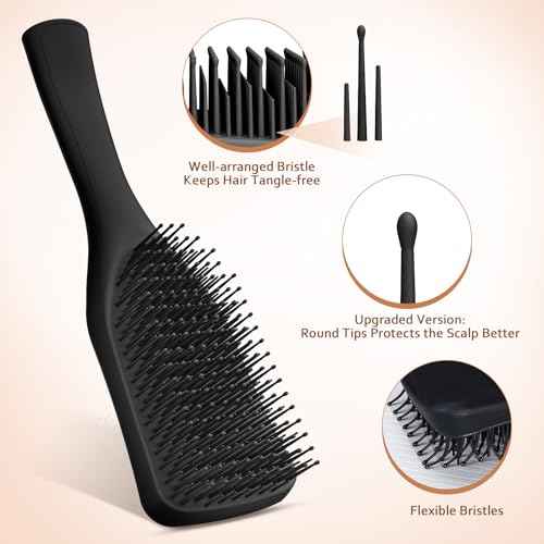 Detangler Hair Brush for Wet & Dry Hair, No Tangle Wave-shaped Soft Bristle Hairbrush for Reduces Breakage, Lightweight Travel Brush Detangling All Hair Types, Black